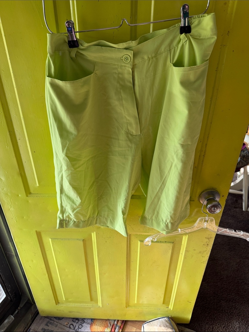 Women’s Lime Green Bermuda Shorts with Front Pockets